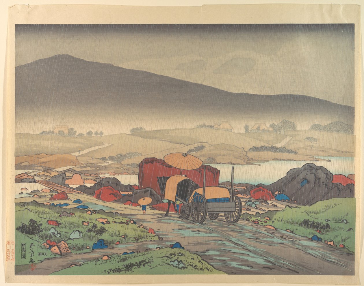 Regn ved Yabakei af Goyo Hashiguchi