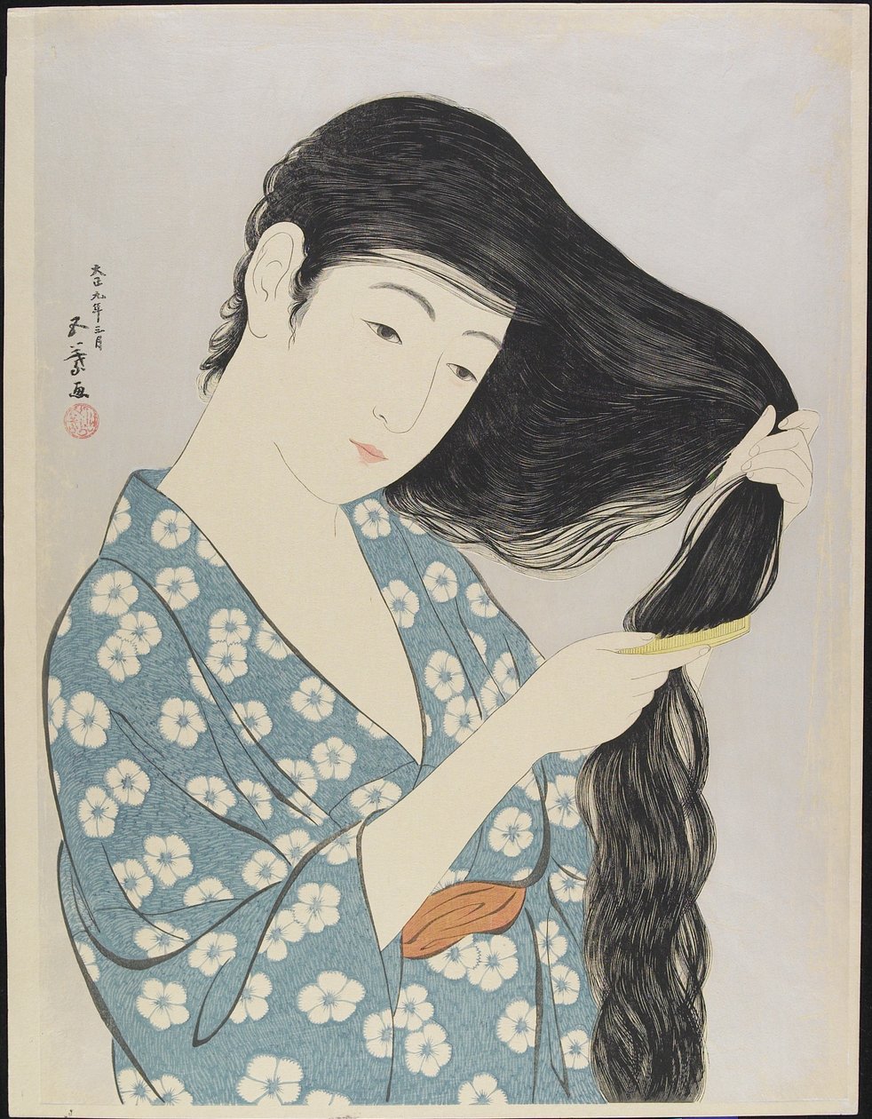 Kvinde, der reder sit hår, marts 1929 af Goyo Hashiguchi