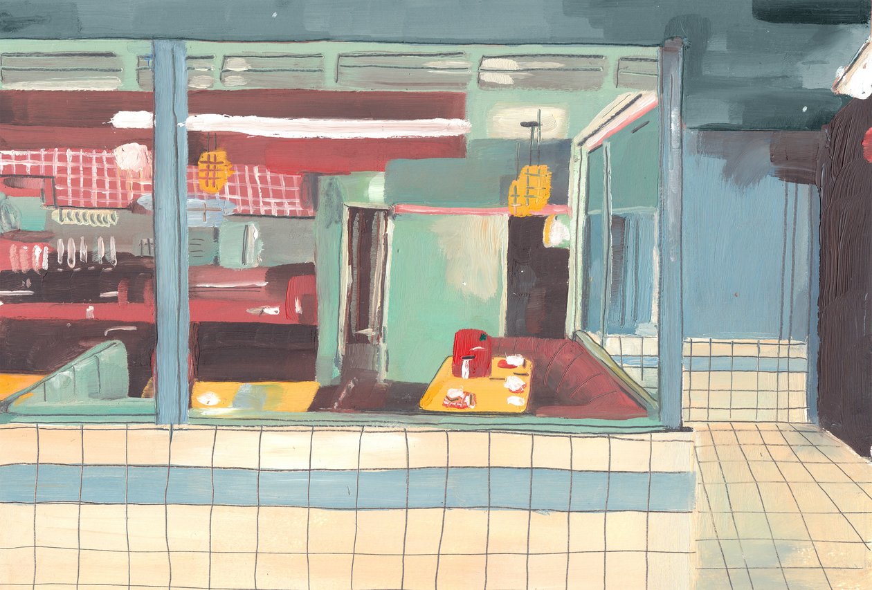 Diner, 2012 (olie på papir) af Grace Helmer