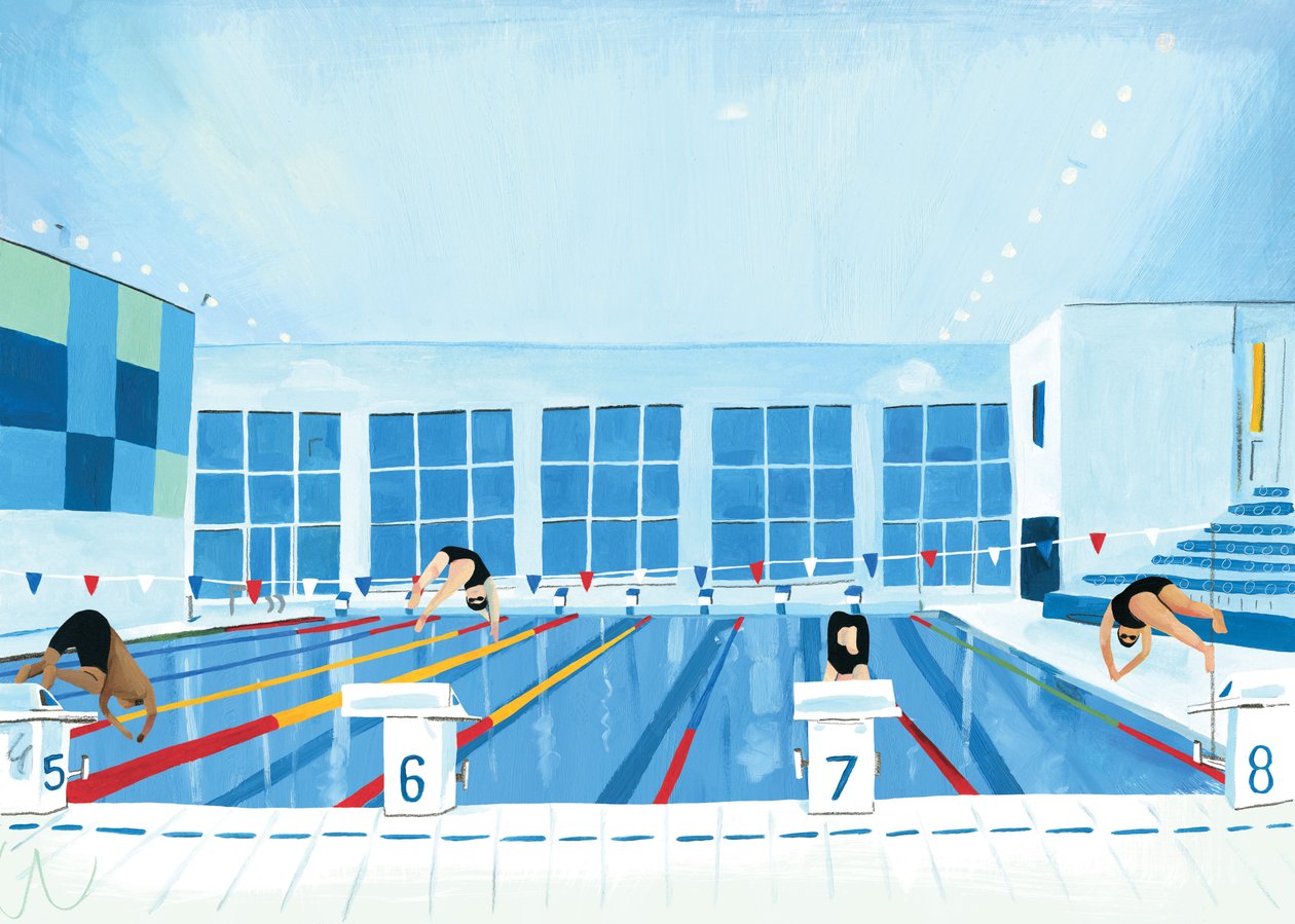 Lewisham Pool, 2015 (olie på papir) af Grace Helmer