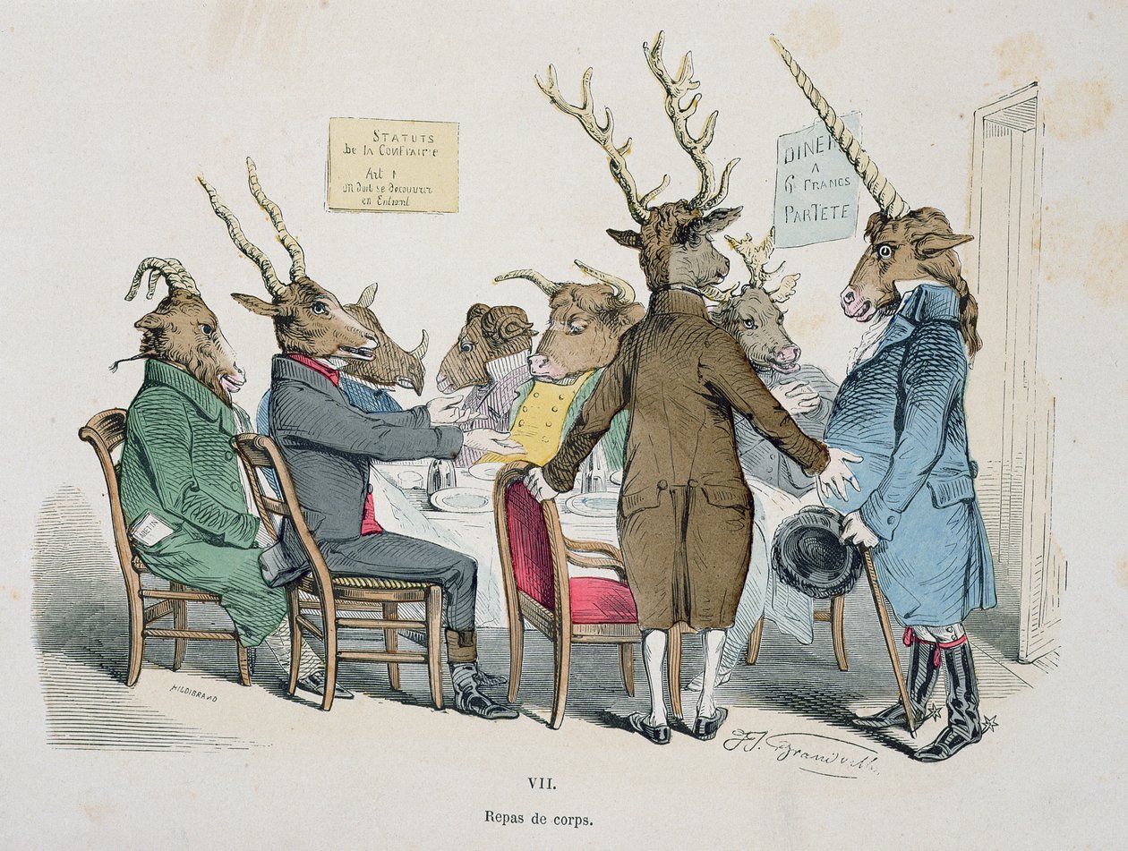 Repas de Corps, karikatur fra "Les Metamorphoses du Jour"-serien, genoptrykt i 1854 af Grandville