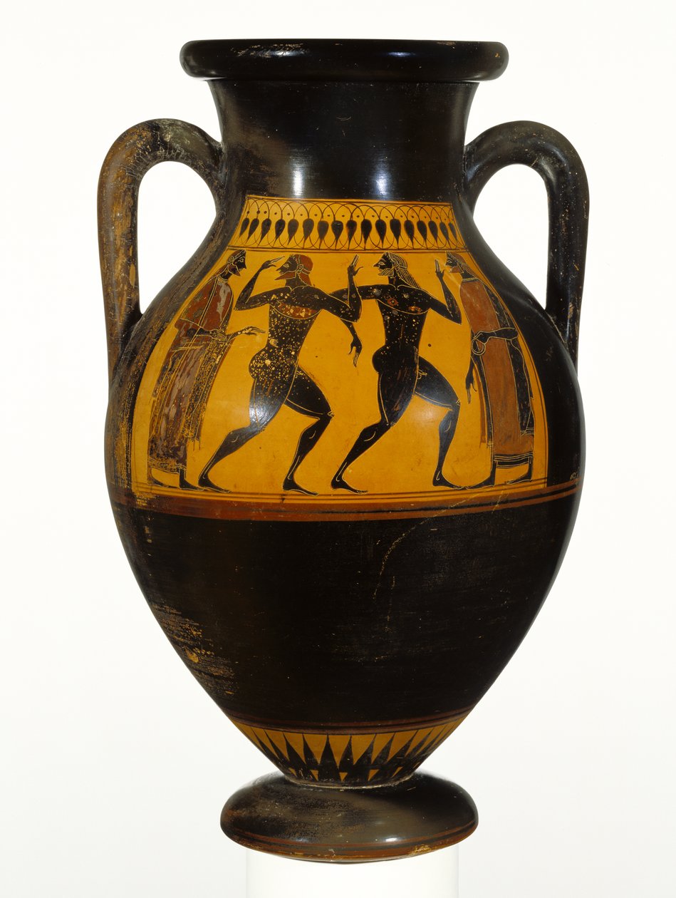 Athensk attisk sortfigur amfora med dansere, ca. 540-30 f.Kr. (terracotta) af Greek