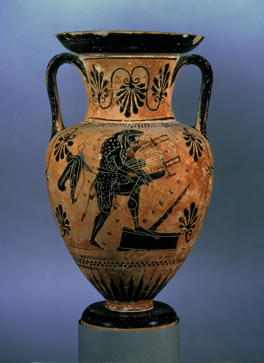 Attic sort-figur amfora forestillende Orpheus spiller på lyre (keramik) (for bagside se 419828) af Greek