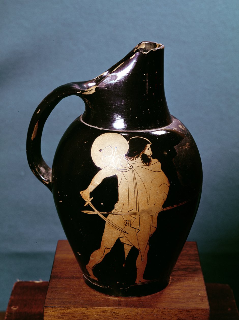 Attic rød-figur oinochoe forestillende Ulysses forfølger troldkvinden Circe med sit sværd (keramik) (se også 279363) af Greek