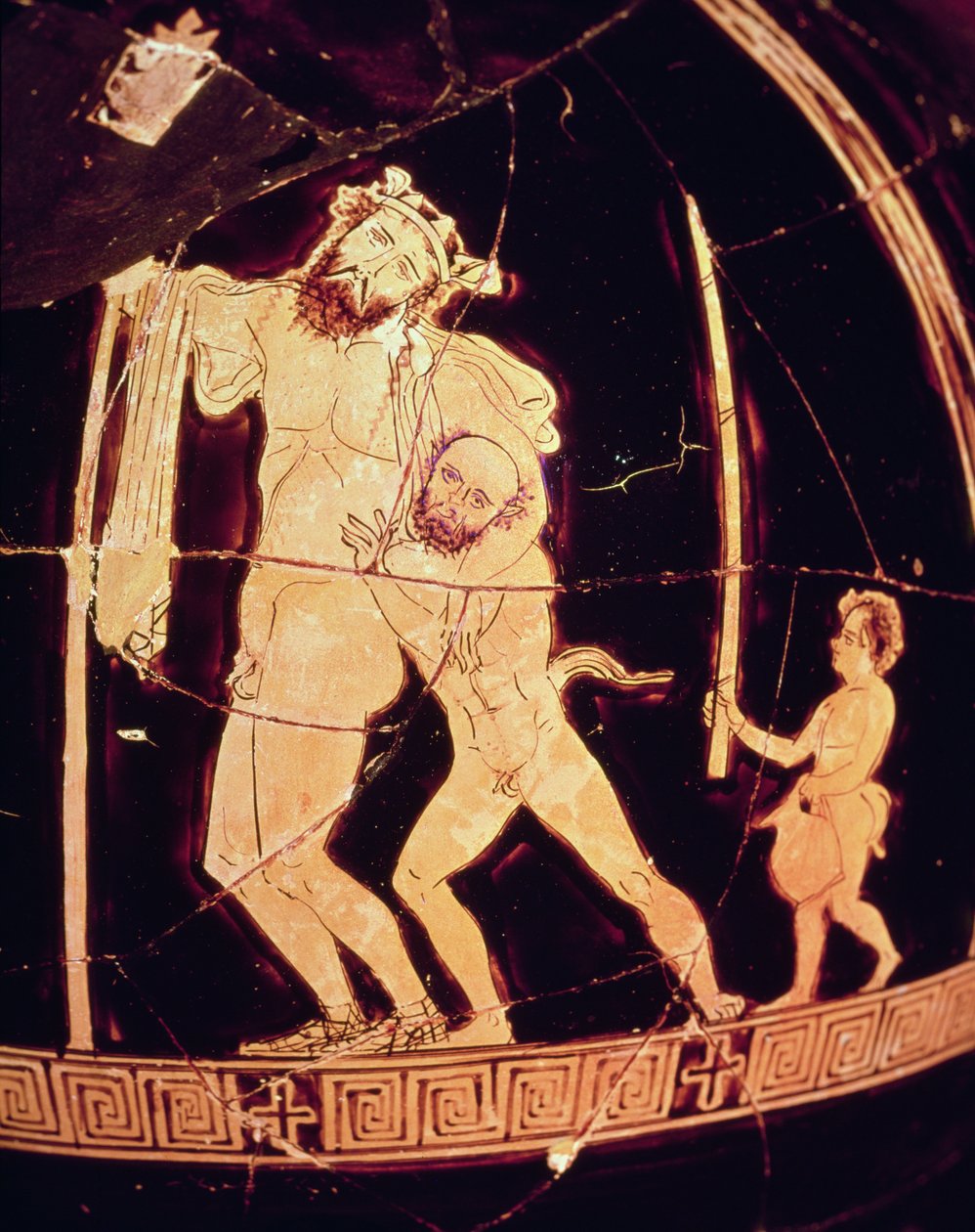 Loftsvase med rød figur, der viser en dionysisk scene (keramik) af Greek