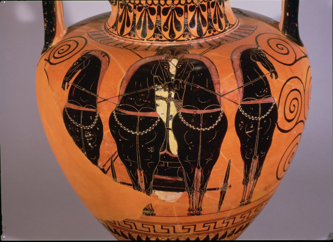 Sort-figur amfora, der forestiller en quadriga (keramik) af Greek