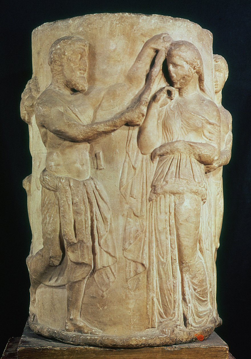 Cylindrisk alter, der viser Alcestes ofring (marmor) af Greek