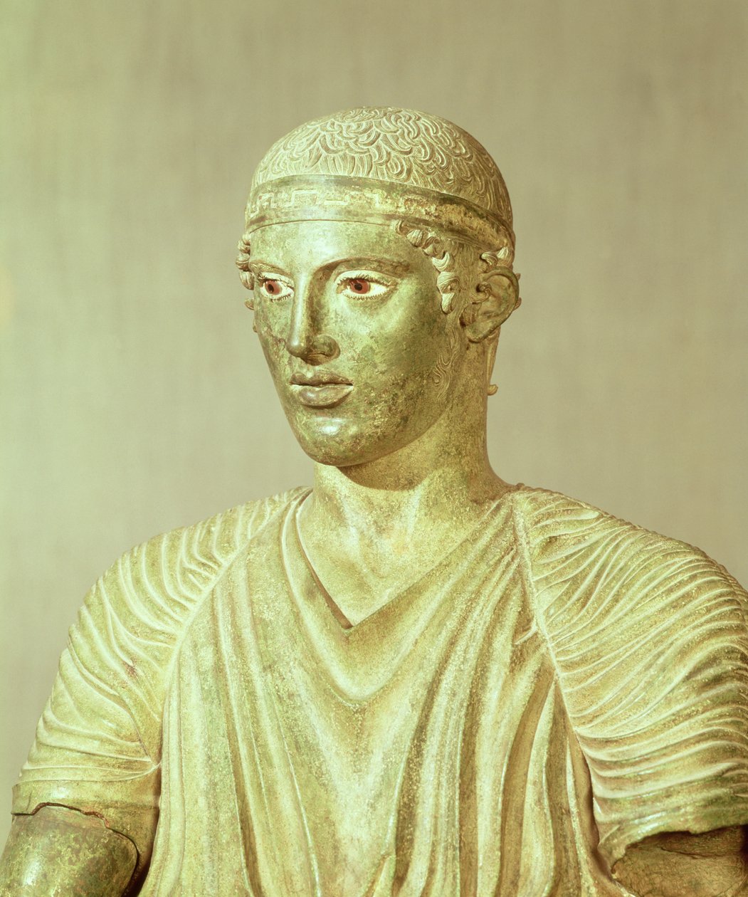 Detalje af Delphi-vognmanden, ca. 470 f.Kr. bronze af Greek