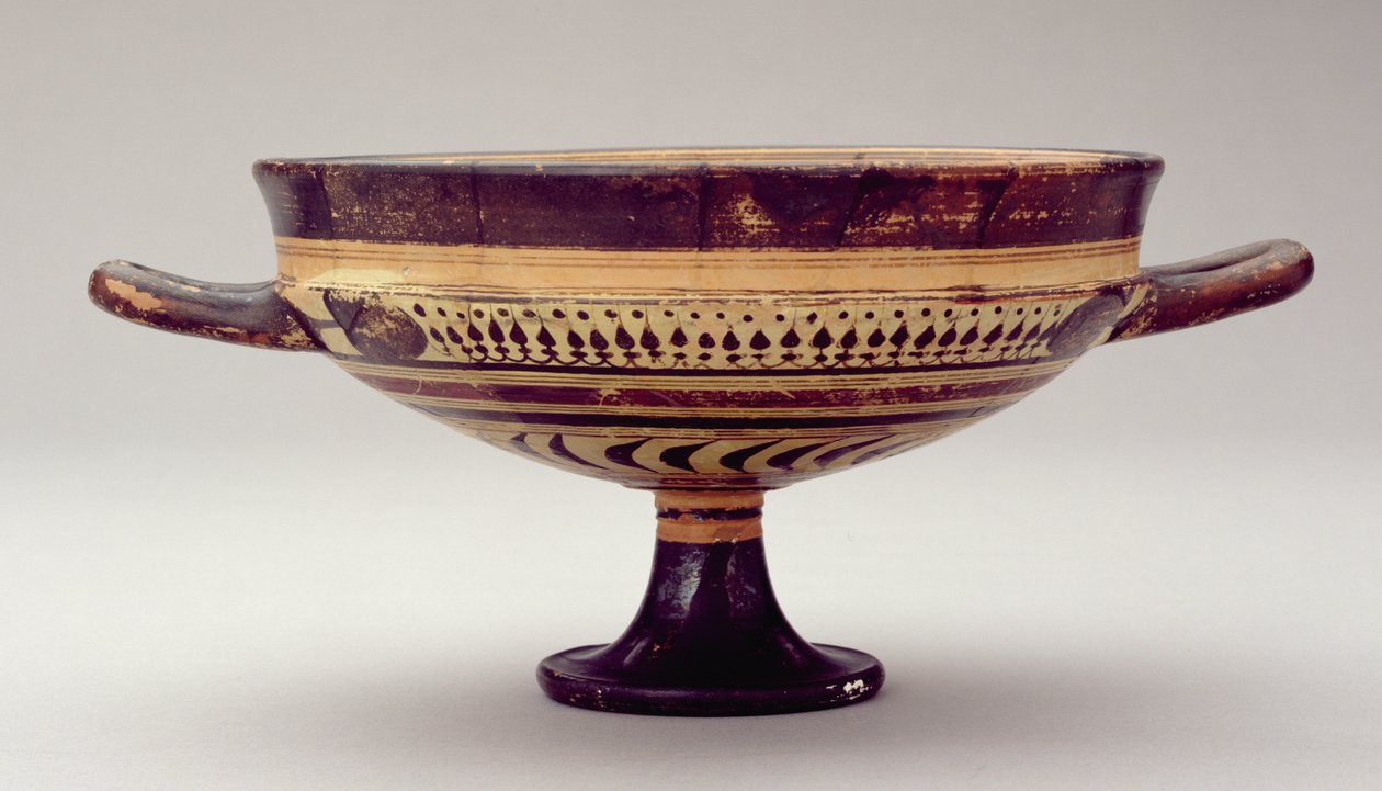 Lakonisk kylix-bæger forestillende Zeus og Hermes, ca. 550-530 f.Kr. (ler) (se også 288297 og 288978) af Greek