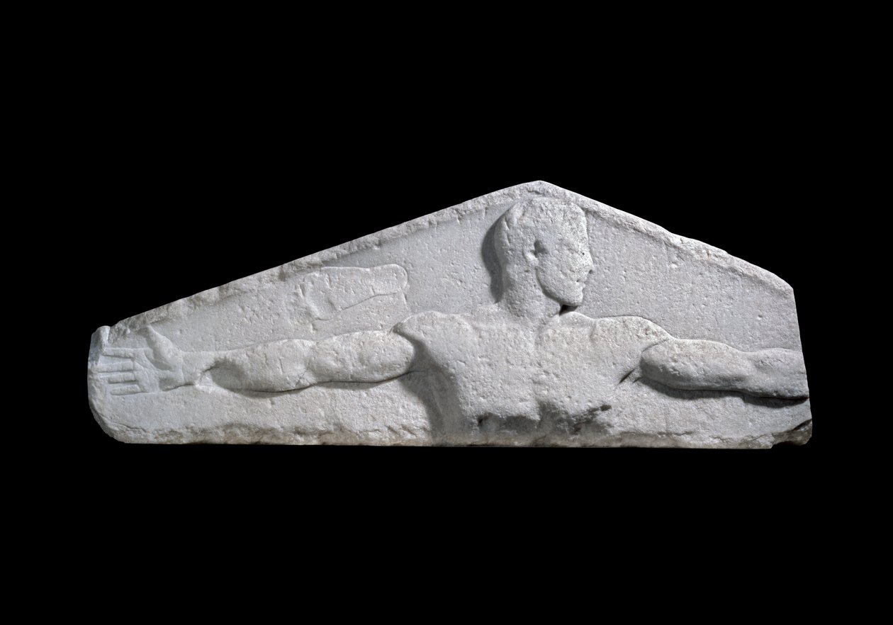 Metrologisk relief, der giver en standardlængde på en favn (ungdommens strakte arme) og en fod, 460-450 f.Kr. (marmor) af Greek