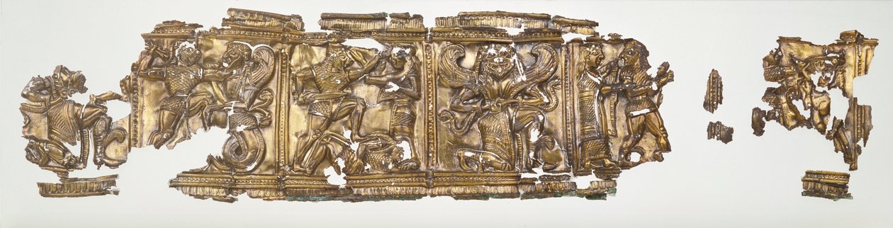 Relieffragment, ca. 540-30 f.Kr. (forgyldt og guld) af Greek