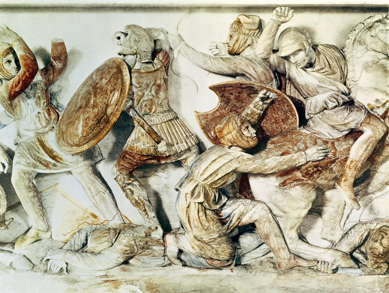Alexander Sarcophagus skildrer en kampscene, ca. 325-300 f.Kr. (vægmaleri) af Greek