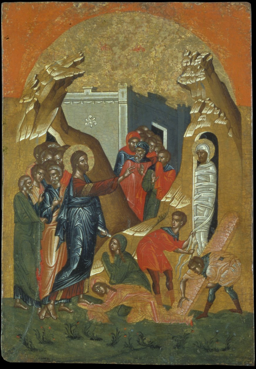 Lazars opstandelse (ægtempera på panel) af Greek School