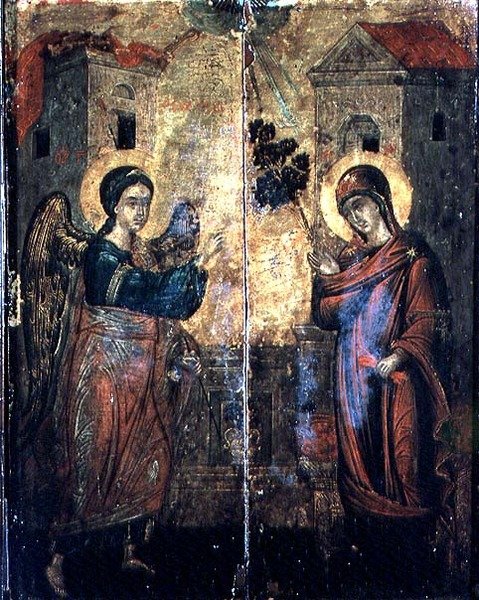Bebudelsen (olie på to paneler) af Greek School
