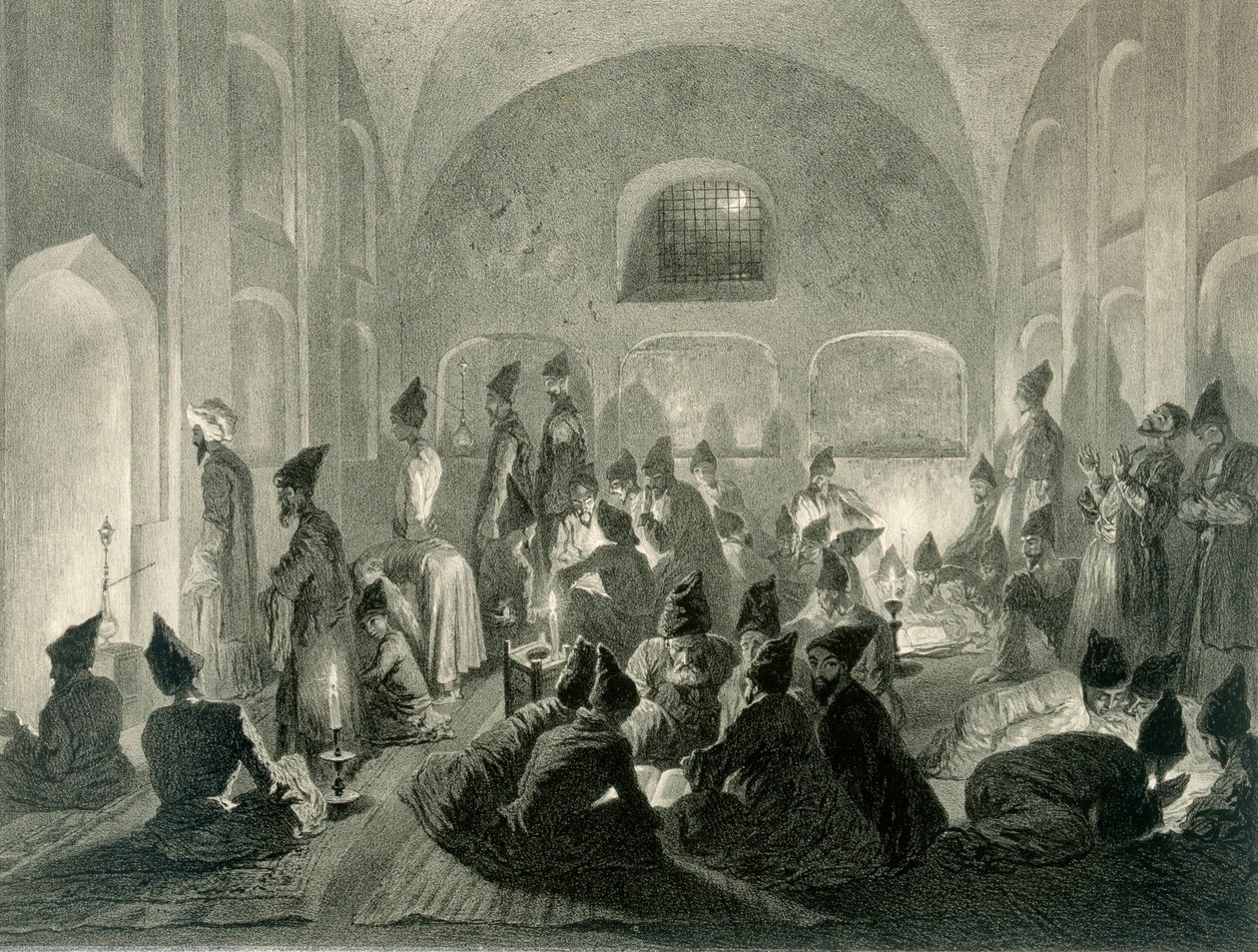 Persisk moske i Jerevan, Armenien, en nat under ramadanen, plade 19 fra en bog om Kaukasus, indgraveret af Eugene Le Roux (1807-63) udgivet af Alfred Leon Lemercier, Paris, 1847 af Grigori Grigorevich Gagarin