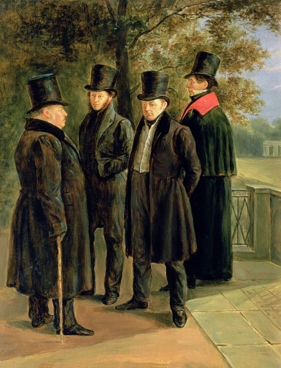 Digterne Aleksandr Pushkin (1799-1837), Ivan Krylov (176869-1844), Vasily Zhukovsky (1783-1852) og Nicolai Gnedich (1784-1833) af Grigory Tchernezov