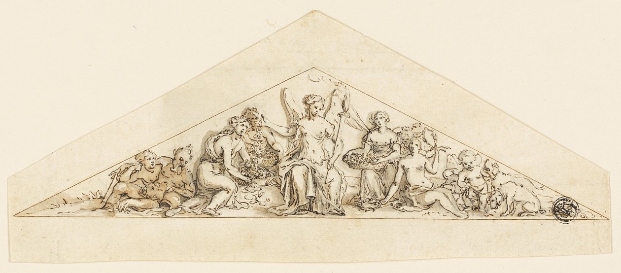 Pedimental design til en Wren-bygning af Grinling Gibbons