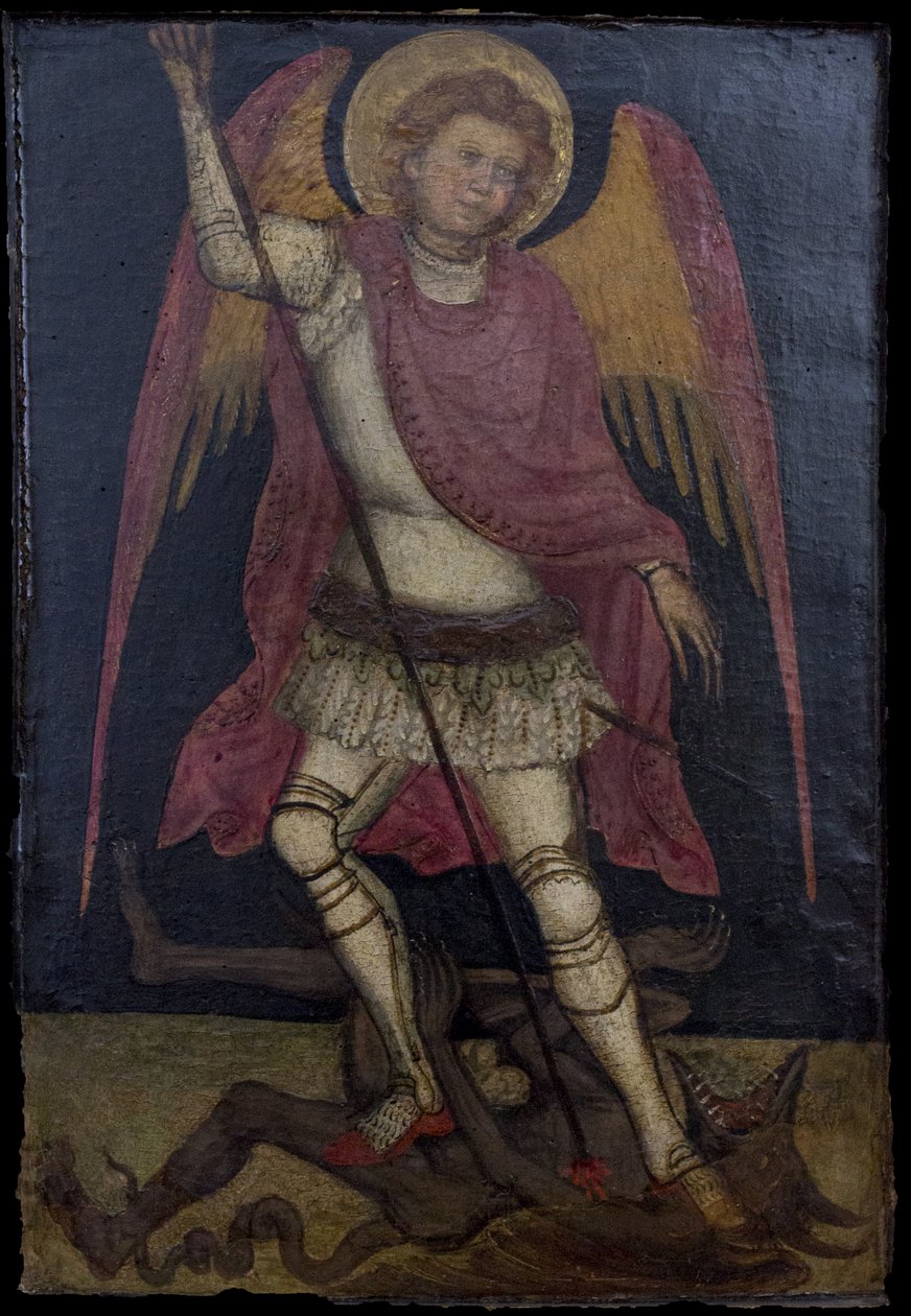 Ærkeenglen Michael kæmper mod Satan. af Guariento di Arpo