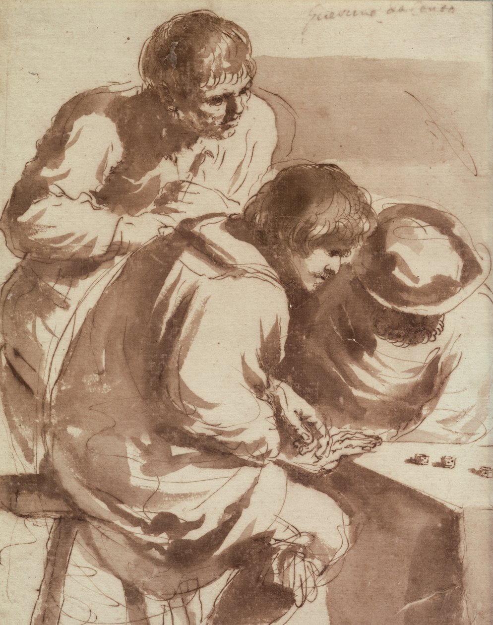 Terningespillere (pen og blæk og vask på papir) af Giovanni Francesco Barbieri