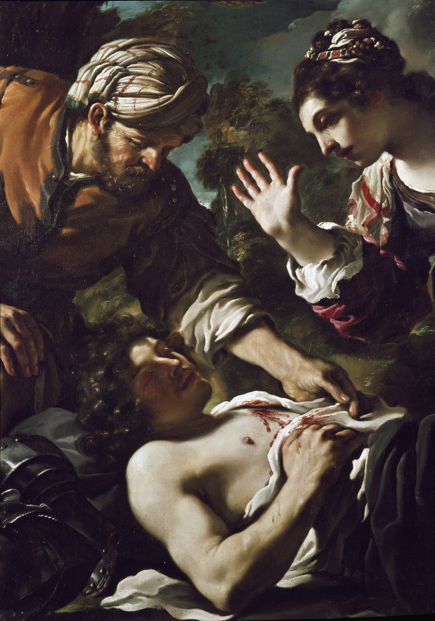 Herminie (Erminia) opdager Tancrede-viden (detaljer) af Guercino