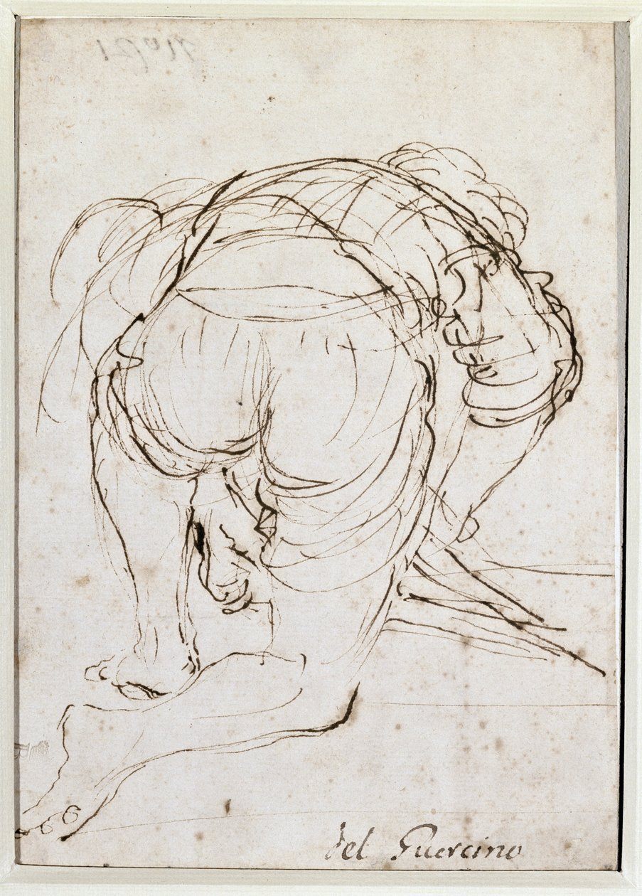 Mand knælende - Blyantstegning af Guercino