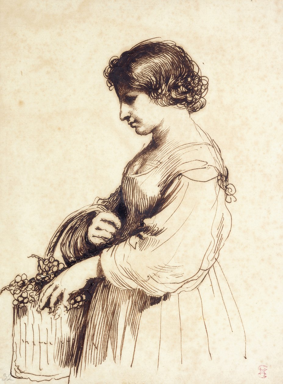 En ung kvinde holder en frugtkurv, af Guercino