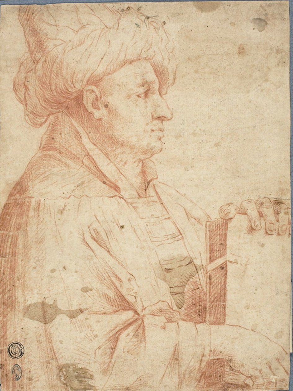 Buste af turbanned mand med en bog af Guercino
