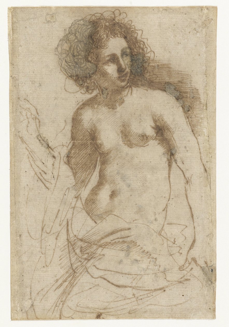 Halvnøgen kvinde stående af Guercino