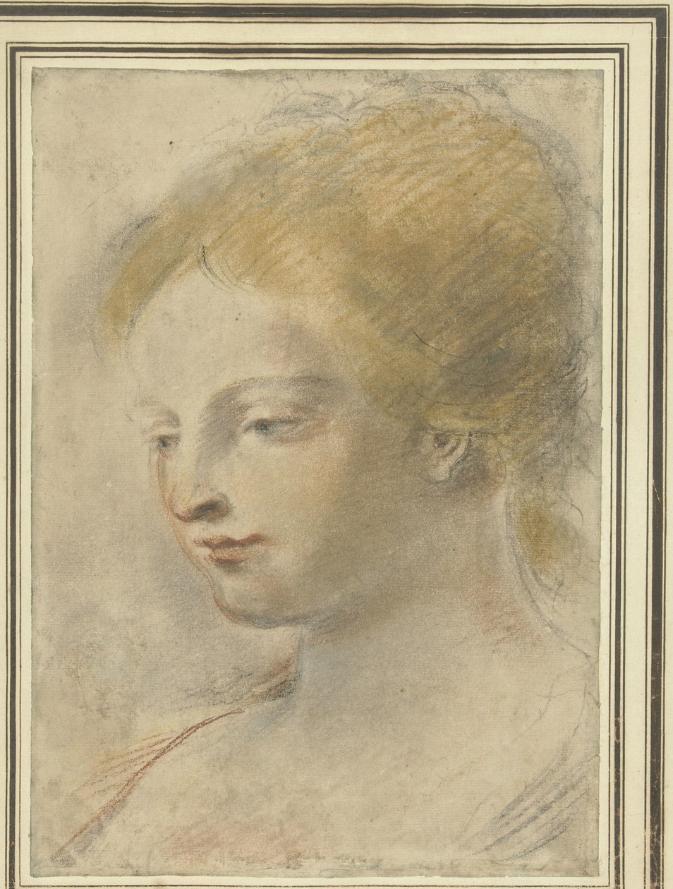 Hovedet af en ung kvinde, med nedslåede øjne af Guercino