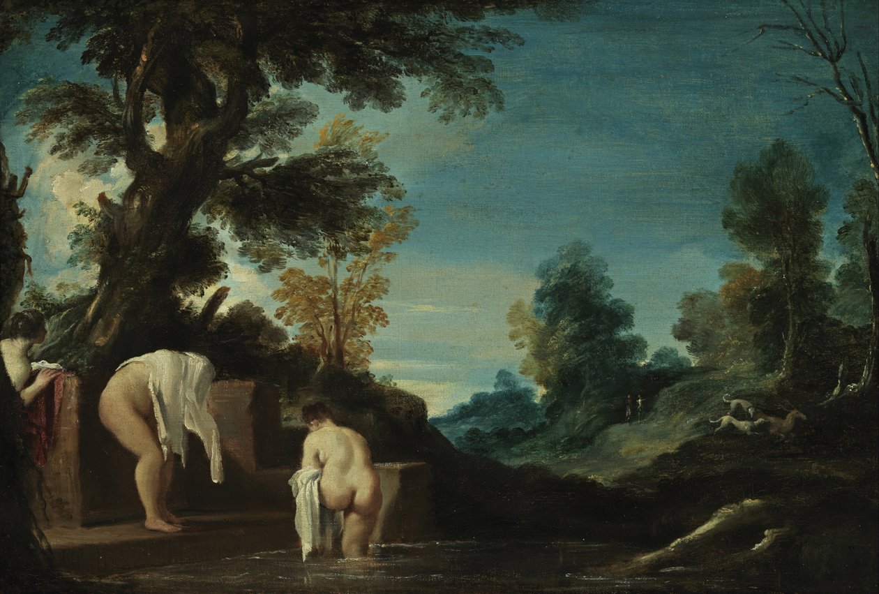 Landskab med badende kvinder af Guercino