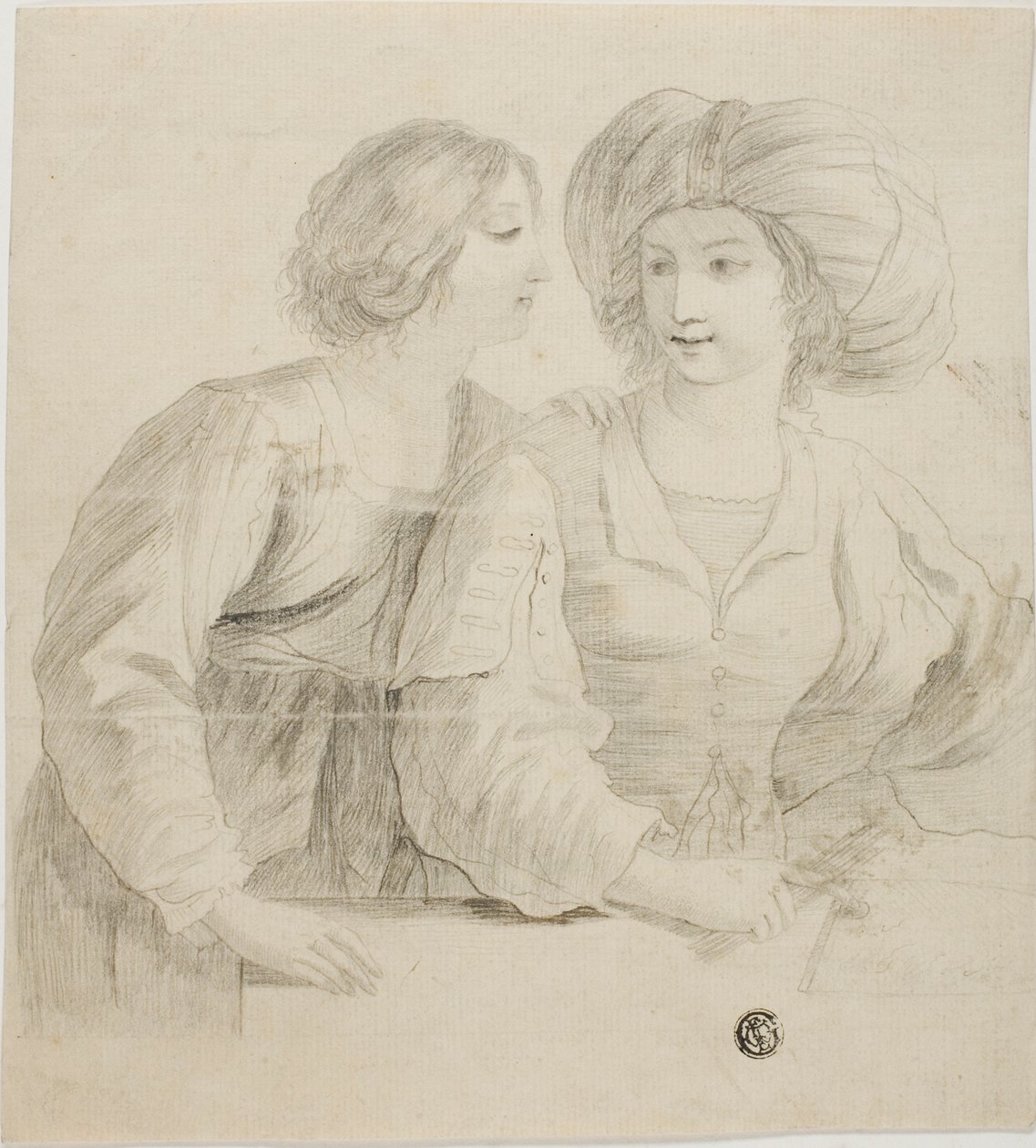 To unge kvinder, en iført turban, i samtale af Guercino