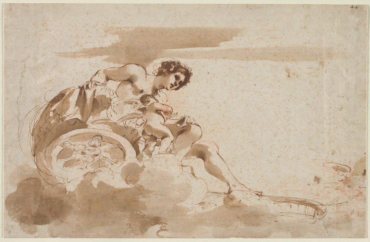 Venus og Amor i en vogn, 1615-1617. af Guercino
