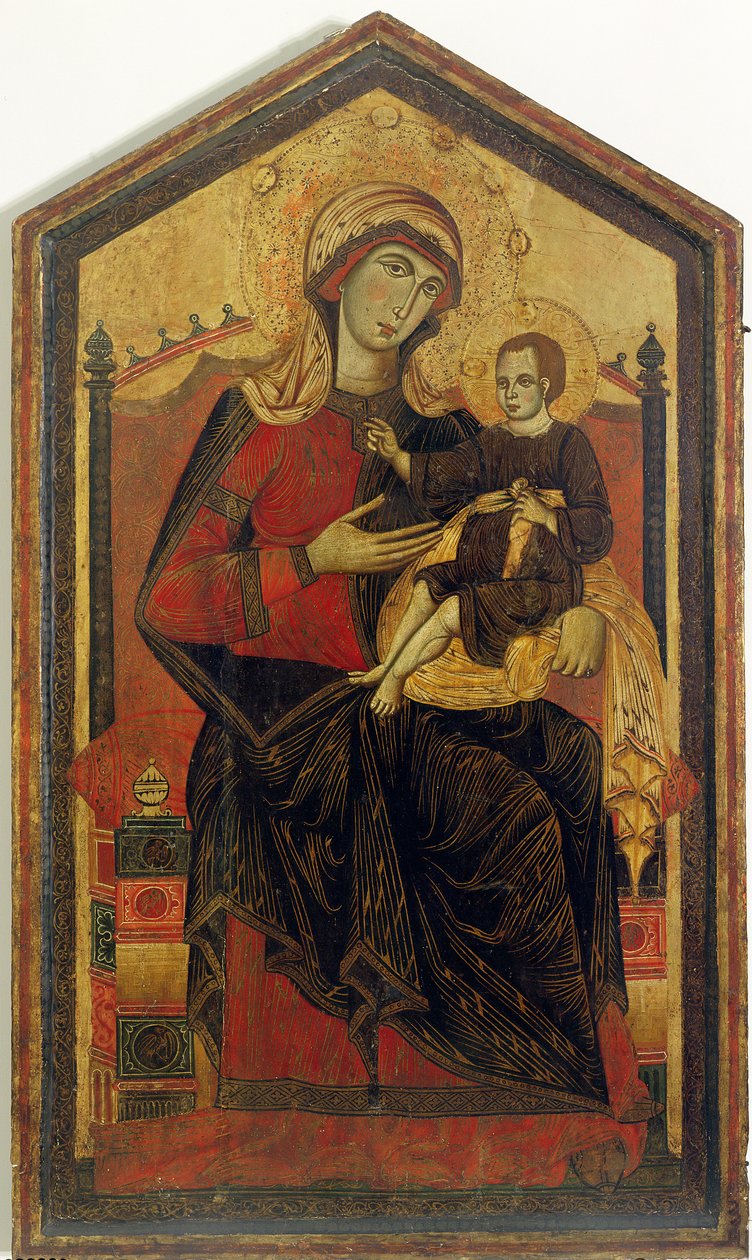 Madonna and Child Enthroned (tempera på panel) af Guido da Siena