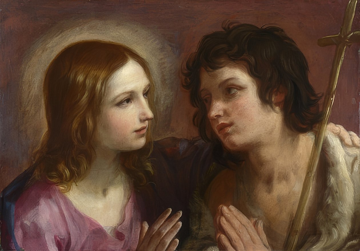 Kristus krammer Johannes Døberen. Omkring 1640 af Guido Reni