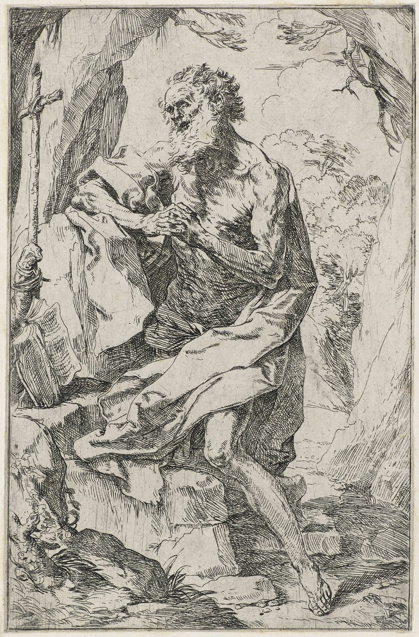Sankt Hieronymus (radering på lagt papir) af Guido Reni