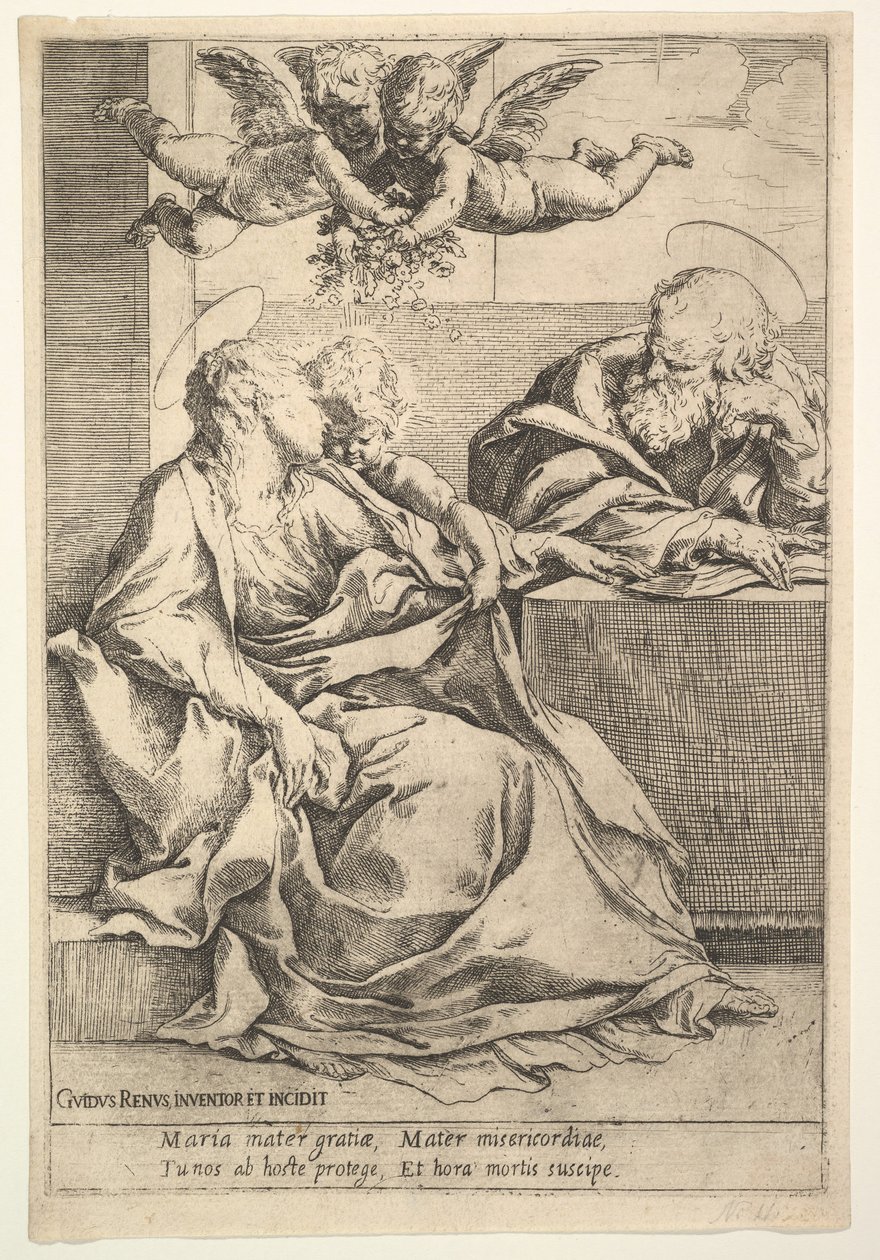 Den hellige familie med to engle. af Guido Reni