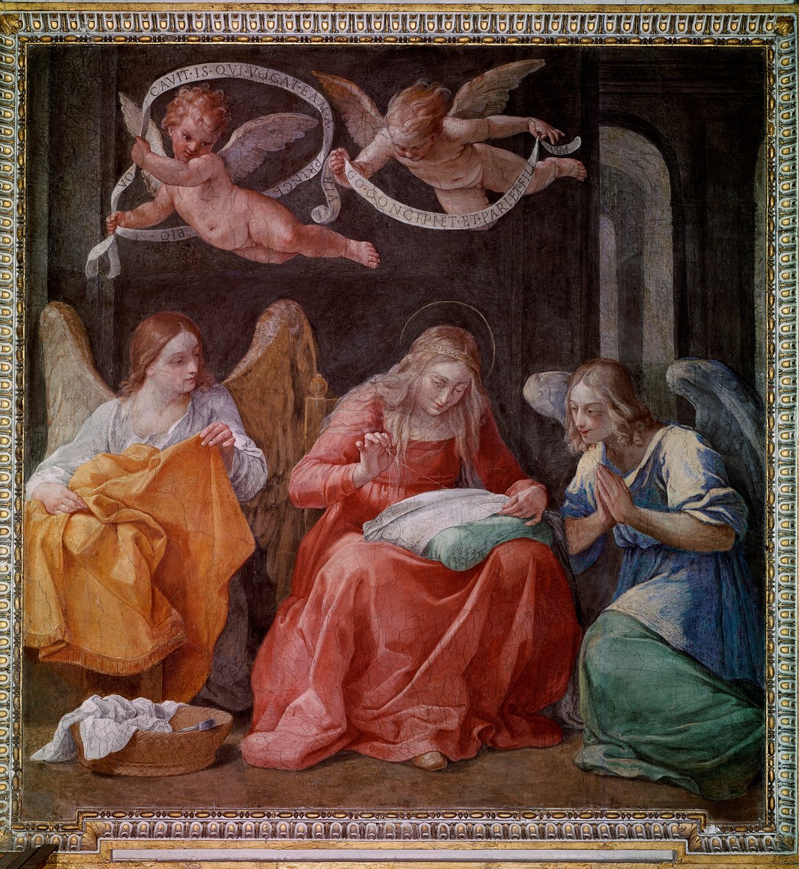 Den jomfruelige syning med to engle (fresco af Guido Reni