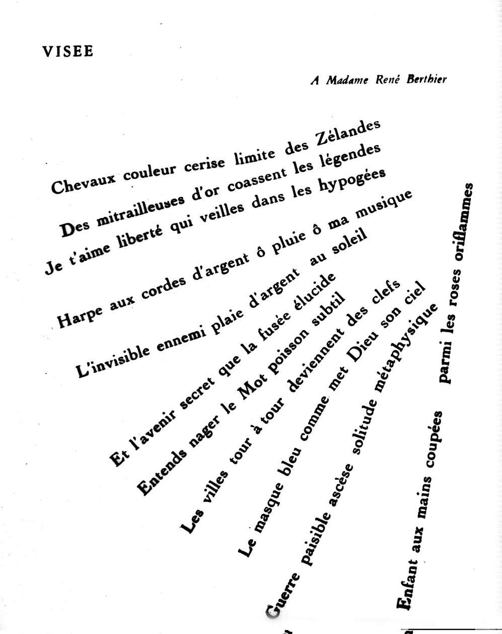 Calligram af Guillaume Apollinaire (1880-1918): "" Visee"" af Guillaume Apollinaire