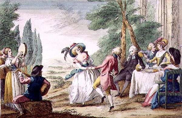 Florentine Games, the Dance (farvet indgravering) af Guiseppe Piattoli