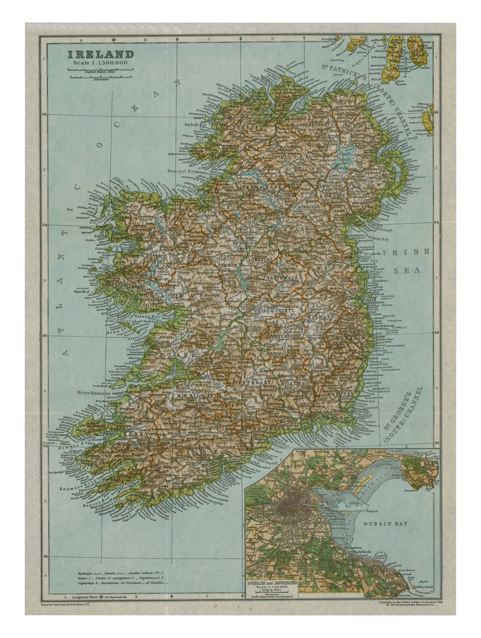 Kort over Irland, c1910 af Gull Engraving Company