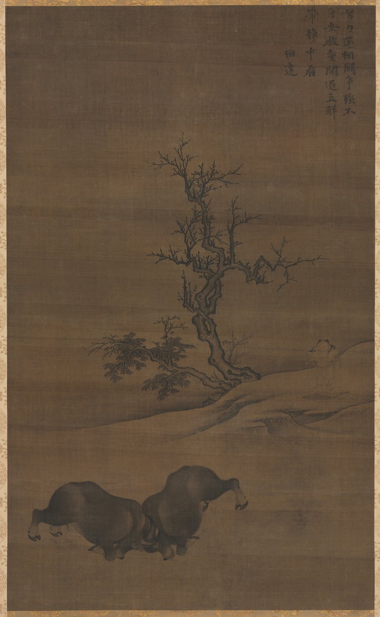 Herdboys and Buffalo in Landscape, 1200-tallet. af Guo Min
