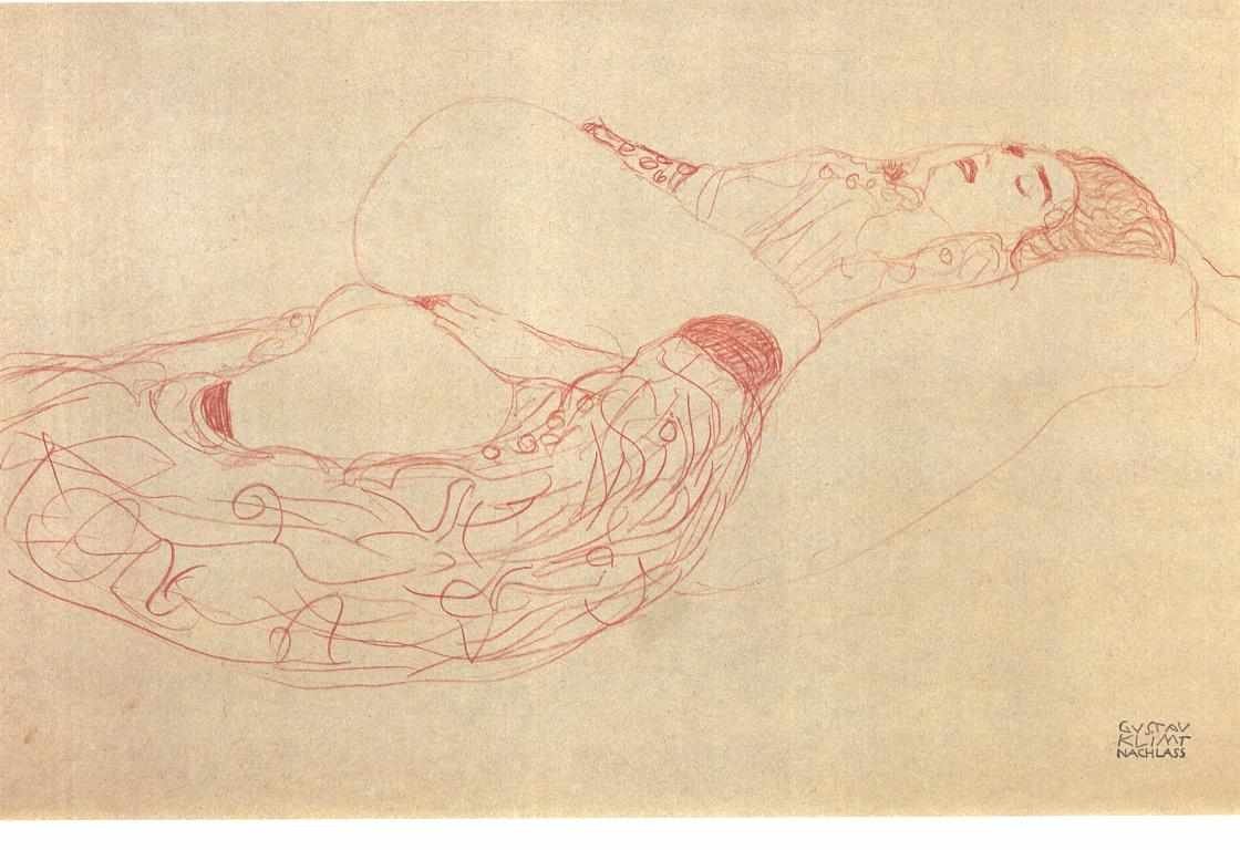 Liggende kvindelig semi nuden af Gustav Klimt