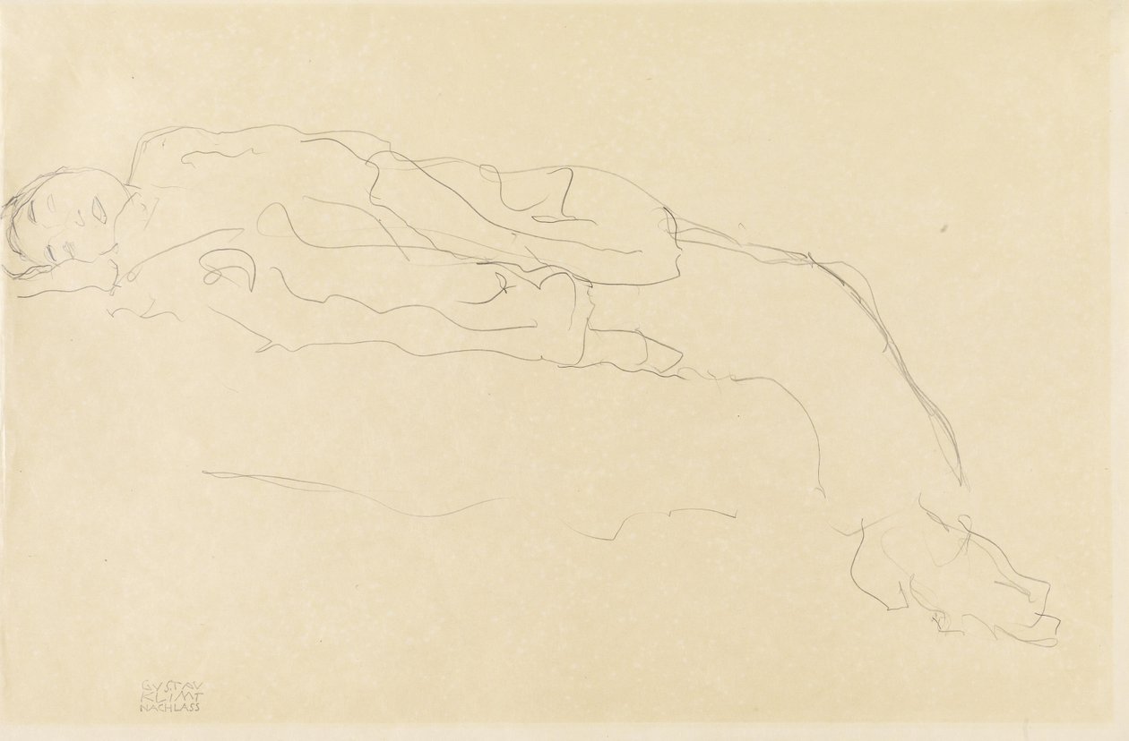 Kvinde ligger på en sofa af Gustav Klimt