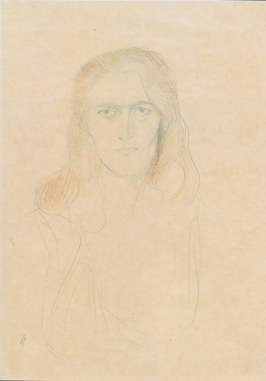Halvlange portræt af en kvinde forfra (Erinnye) af Gustav Klimt