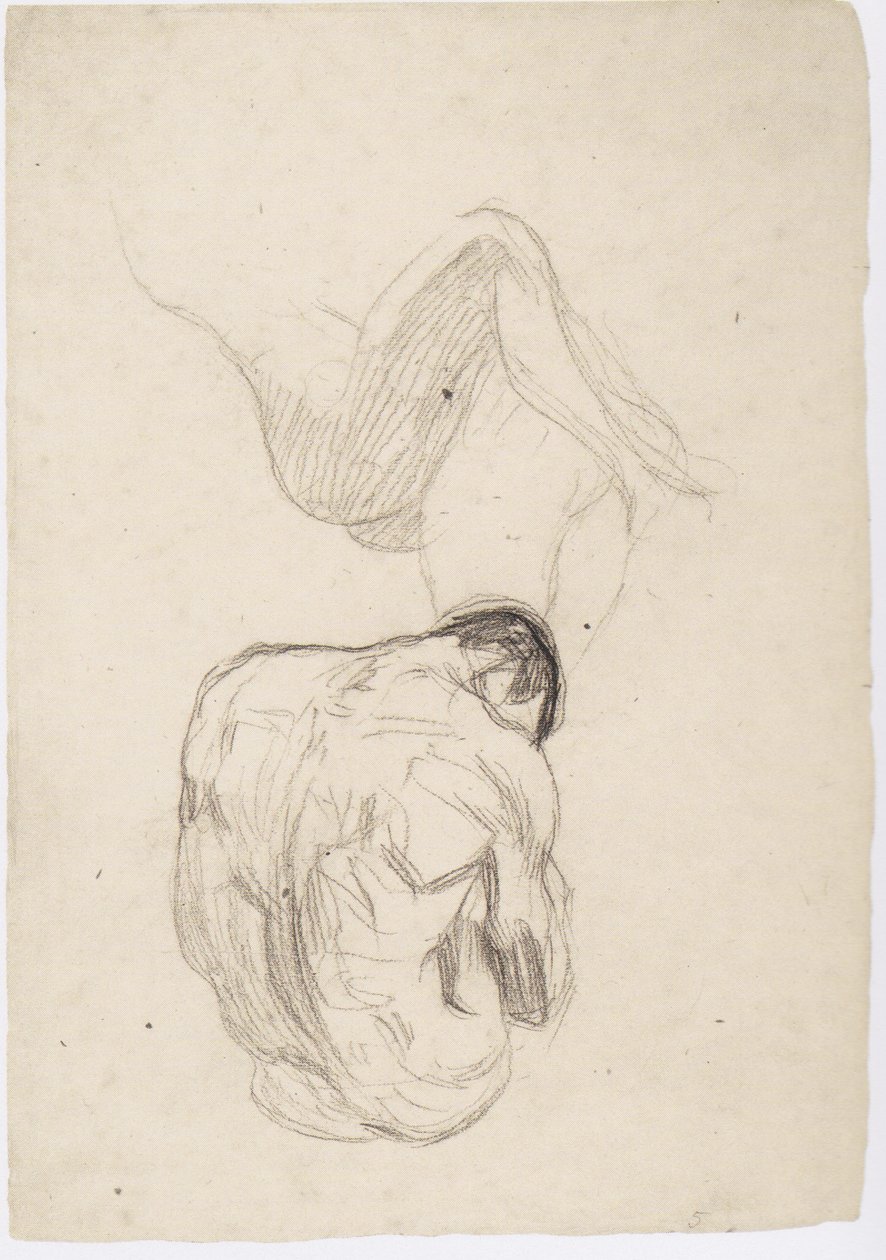 Detaljeret undersøgelse af et omfavnende par, siddende mandlig nøgen bagfra af Gustav Klimt