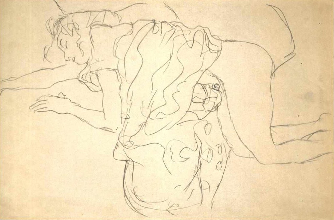 Halvnøgen knælende til venstre af Gustav Klimt