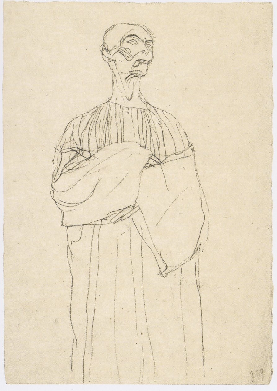 Albue af en mand i en lang kappe til højre af Gustav Klimt