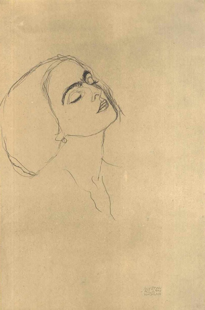 Hovedundersøgelse med lukkede øjne til højre af Gustav Klimt