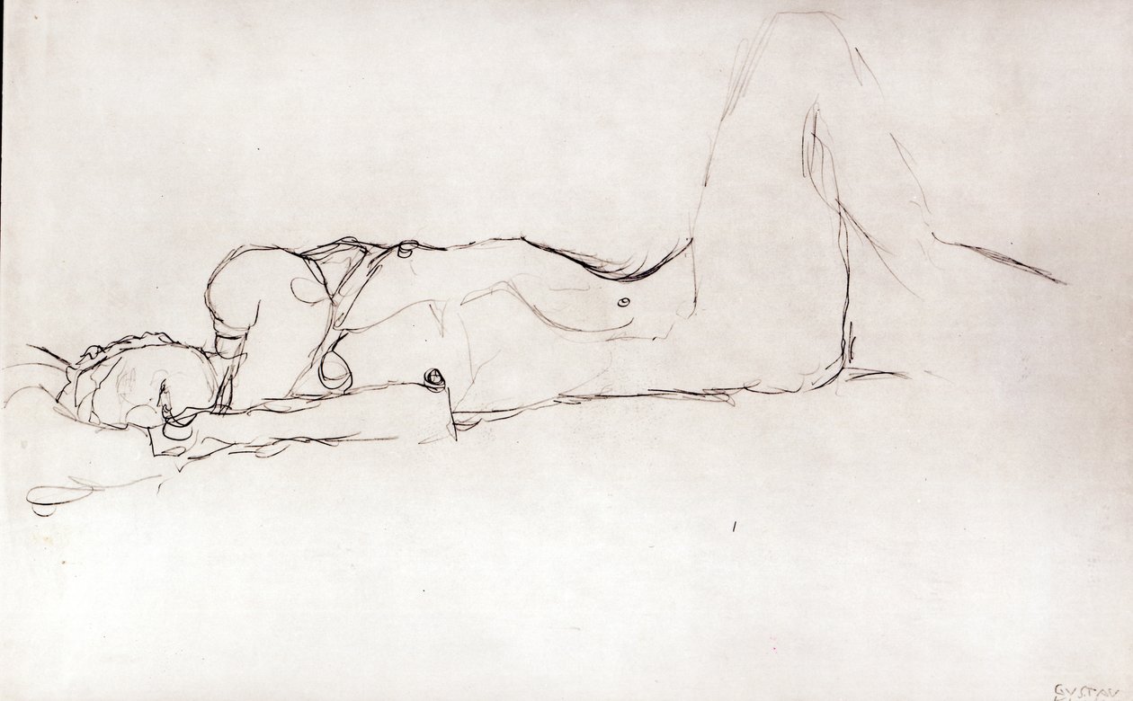Nøgen kvinde i sengen, ca. 1914 af Gustav Klimt