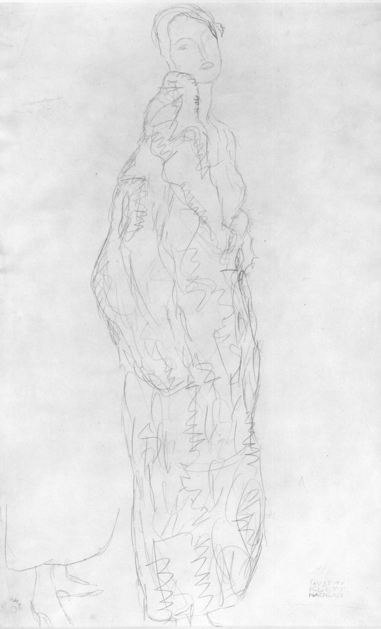 Stående dame i kjortel, ca. 1916 af Gustav Klimt